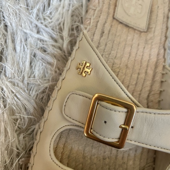 Tory Burch Two-Band Leather Espadrille Slides in Oat Milk Sz 9 - Picture 5 of 9